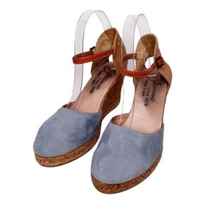 Gaimo Obi Blue Suede Ankle Strap Espadrille Heels Size 9.5